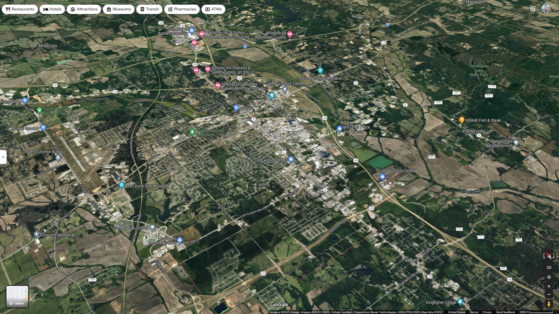 Tupelo Aerial Map Mississippi